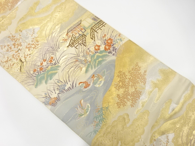 JAPANESE KIMONO / ANTIQUE FUKURO OBI / SILK / WOVEN MANDARIN DUCK